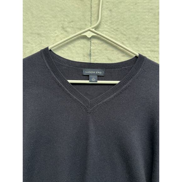 Vintage Lands' End Cotton Cashmere Sweater Mens XL 46-48 Blue V Neck Pullover - Picture 3 of 8